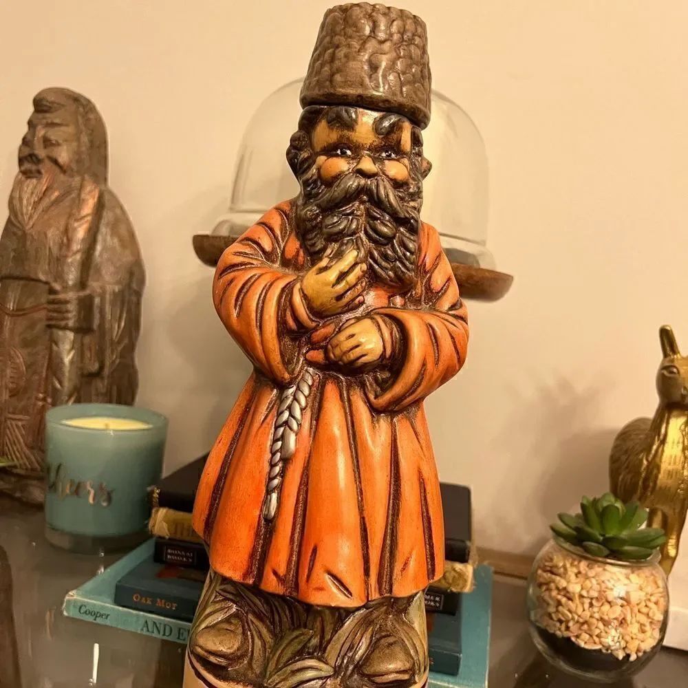 EUC vintage hand painted Russian Monk ceramic Vodka liquor decanter.